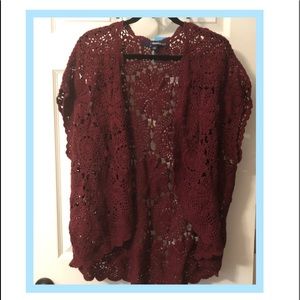 💼 Gorgeous Crochet Wine Color Sweater🎉